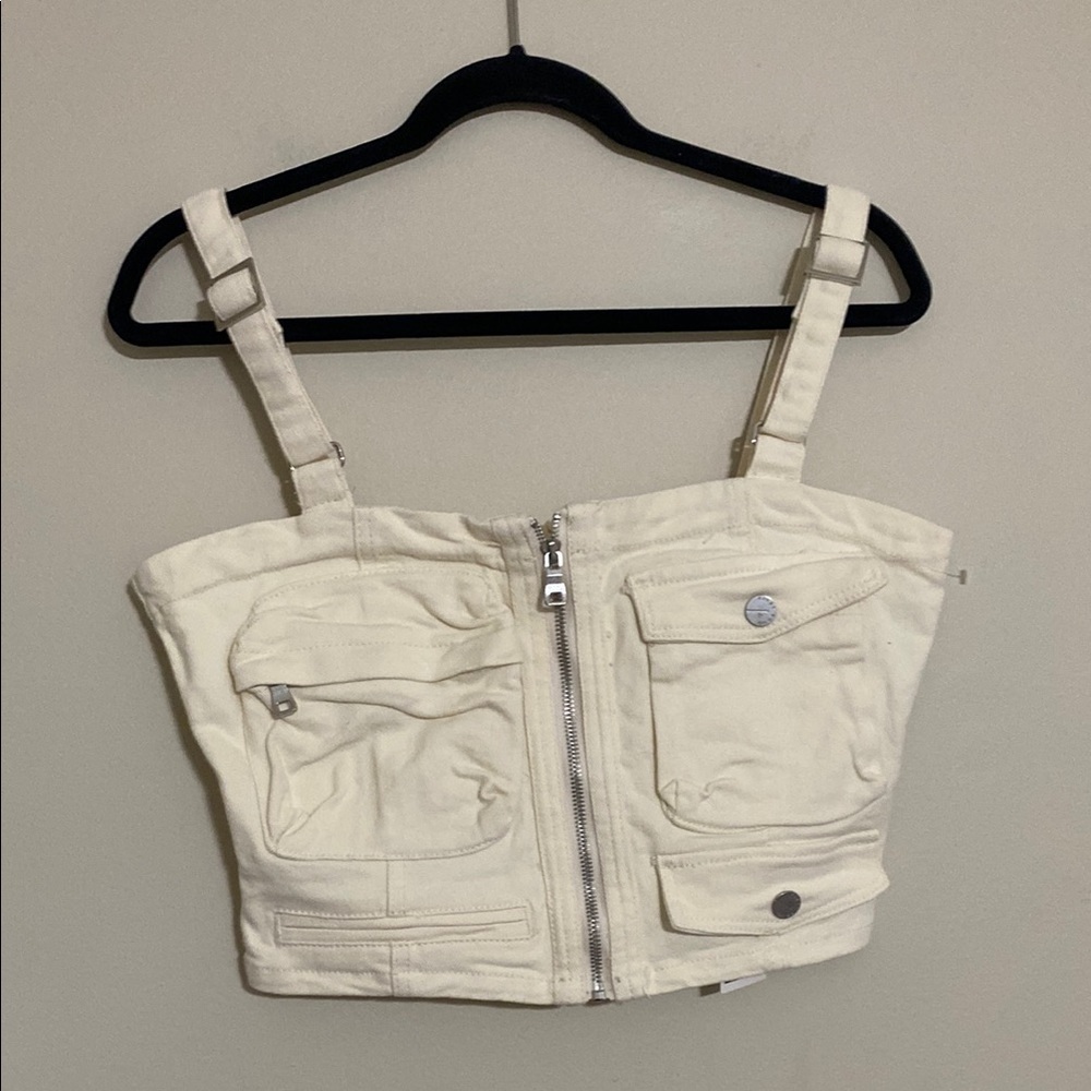 First Row Cream Zippered Crop Top corset women XL festival rodeo beach Y2K boho